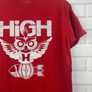 Tee Villain tshirt High Owl school mascot parody ironic stoner humor red medium